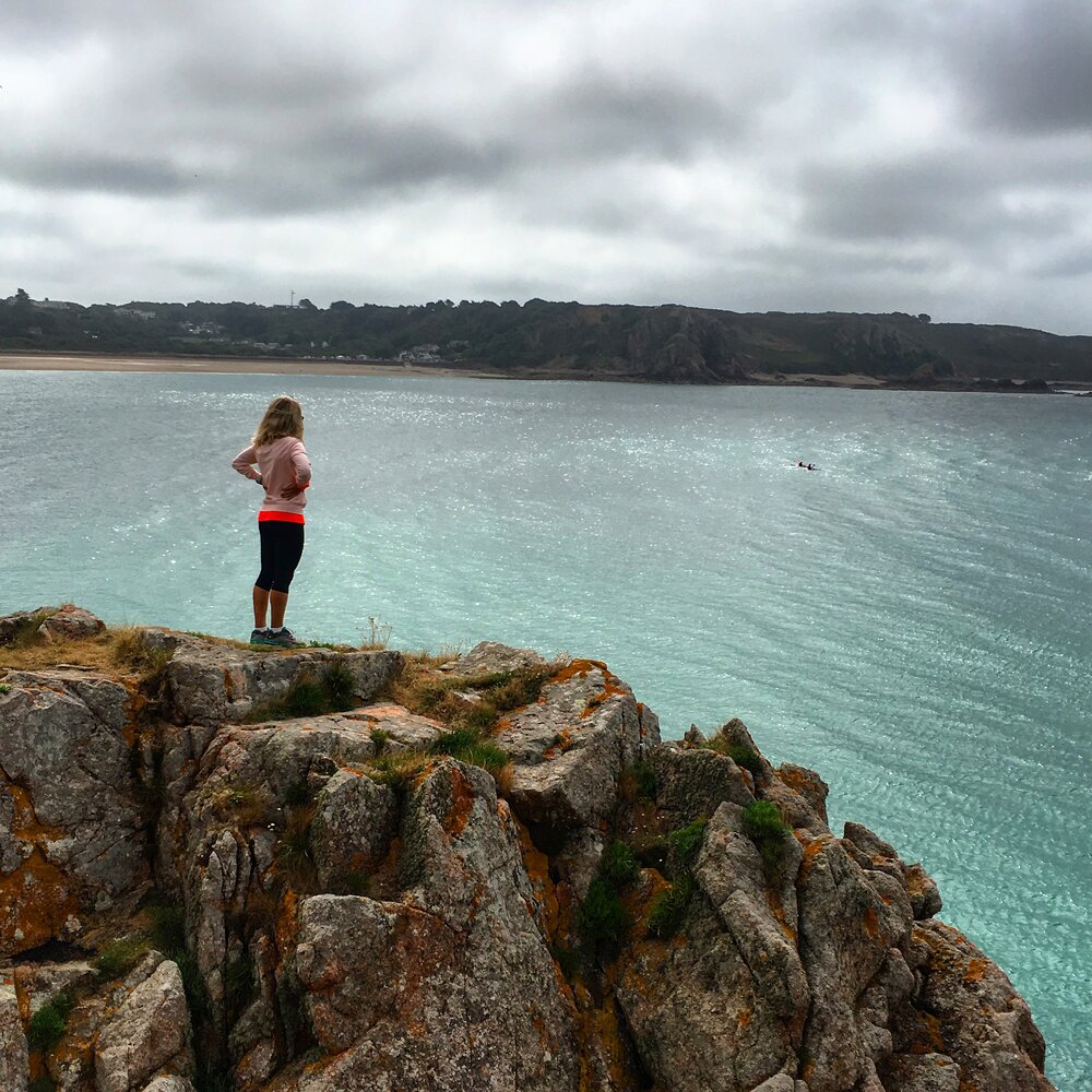 Jersey standing on a cliff
